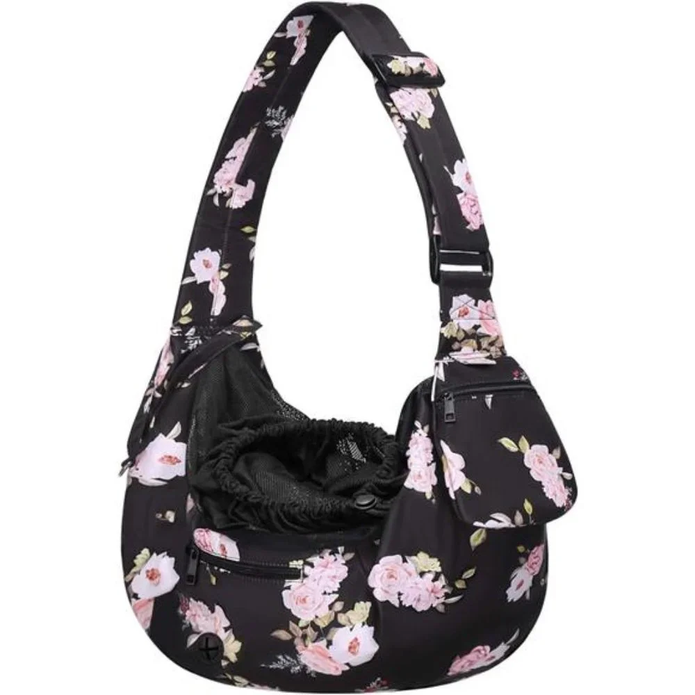 Dog Cat Sling Carrier, Pet Dog Carrier Camellia Tote Bag Hands Free Adjustable